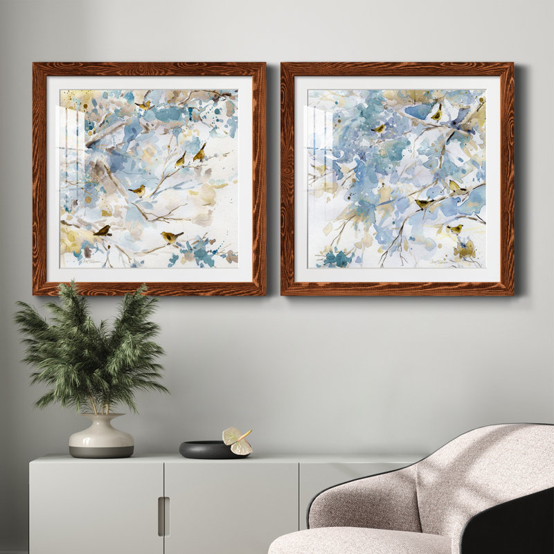 Topaz Spring I - ensemble de 2 peintures encadrées, H 35,5 po x l 71 po x P 1,5 po, Encadré de bois de noyer
