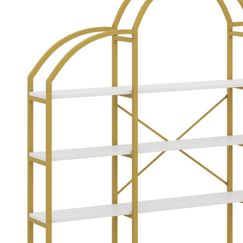 74.8 Inch 5 Tiers Office Bookcase Bookshelf, Display Shelf With Round Top, X Bar