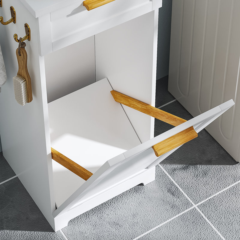 Tilt Out Laundry Hamper Cabinet, Freestanding Bathroom Storage Cabinet With Removable Basket, Laundry Storage Basket For Bathroom
