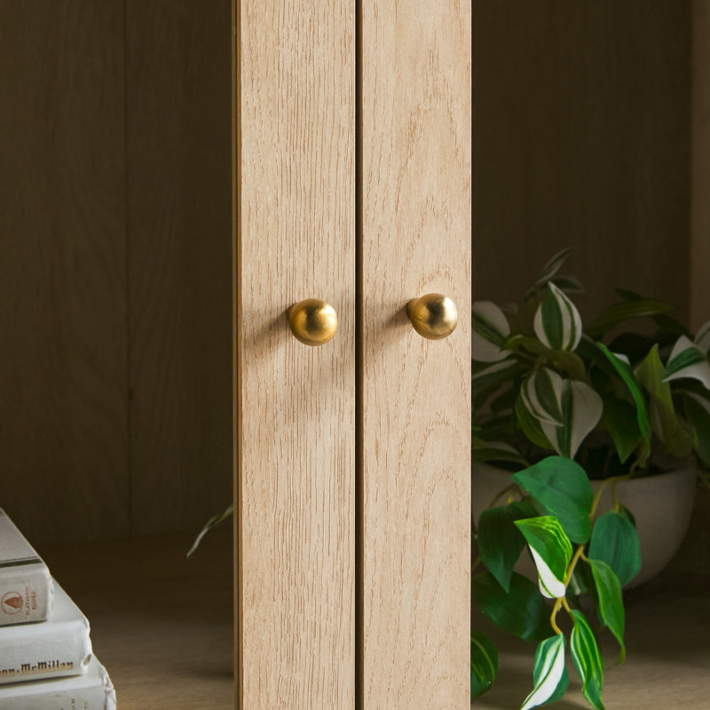 Aleric Modern Fluted Glass Bookshelf Cabinet, Coastal Oak