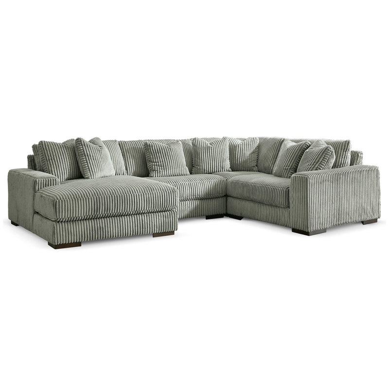 Canapé modulaire 4 pièces avec méridienne Lindyn, Polyester gris