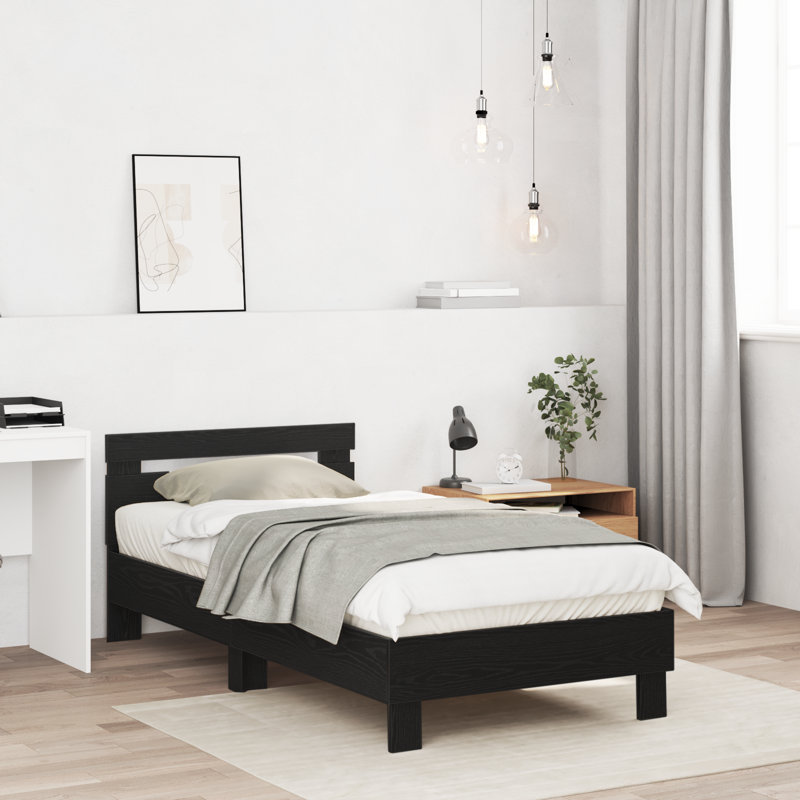 Single Bed Durable Rustic Minimalist, 90cm x 190cm, Black Oak, Solid Wood