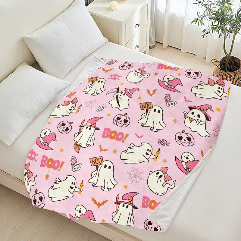 Jeté en flanelle JYK Halloween, Kawaii Ghost Pattern
