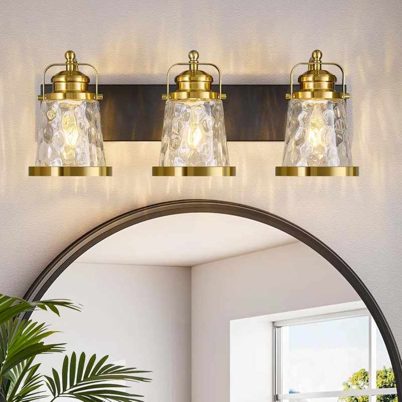 Luminaire de meuble-lavabo industriel moderne avec abat-jour en verre ondulé, luminaire câblé pour un éclairage doux et élégant