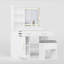 Meuble-lavabo 3 en 1 avec miroir ouvert, ensemble de coiffeuse avec bureau en verre visible, coiffeuse compacte avec 3 tiroirs et tabouret, coiffeuse pour chambre à coucher