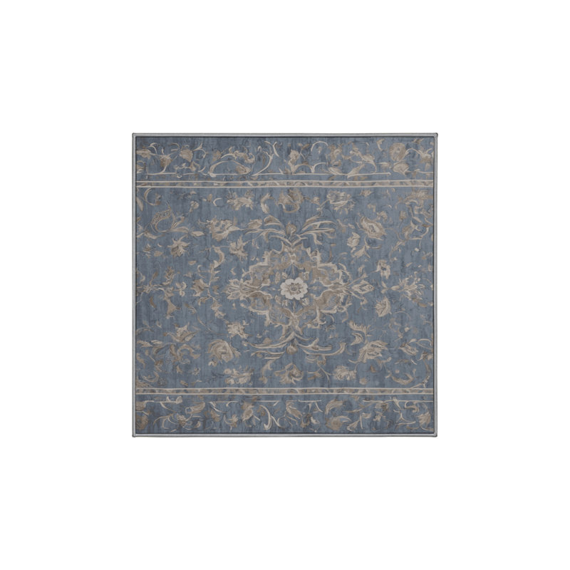 Machine Washable Gray Area Rug, Square 6'