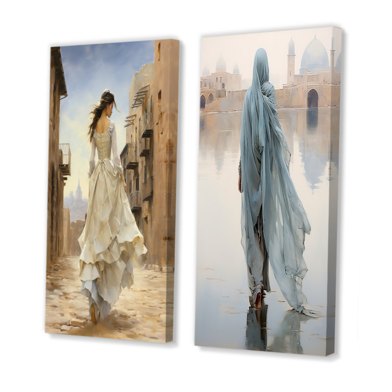 «Arabian Woman Walk Radiance I», ensemble de 2 impressions sur toile arabes, H 40 po x l 41 po, Toile tendue