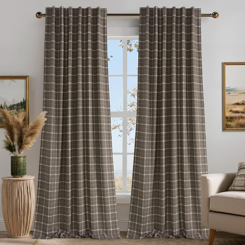 2 Panels 100% Blackout Plaid Curtains for Bedroom Living Room, Rustic Gingham Windowpane Drapes Thermal Insulated Privacy Rod Pocket Back Tab