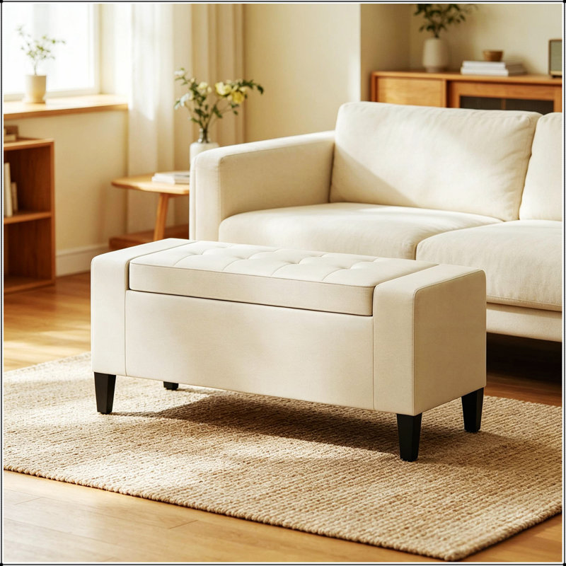Banc de rangement moderne avec repose-pieds polyvalent, sièges confortables et rangement dissimulé pour les salons et les chambres