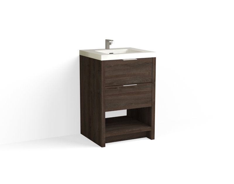 Vue 24" W Freestanding Single Bathroom Vanity, Glossy White/Single, Satin Nickel, Nocino