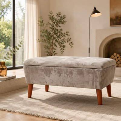 42" Rectangular Linen Ottoman Bench, Modern Low Footrest Stool with Solid Wood Tapered Legs, Multi-Use Entryway Shoe Bench & End of Bed Bench for Living Room/Bedroom