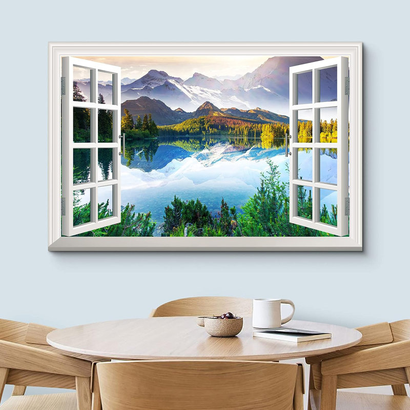 Serene Mountain Lake Landscape Canvas Print in Multicolor