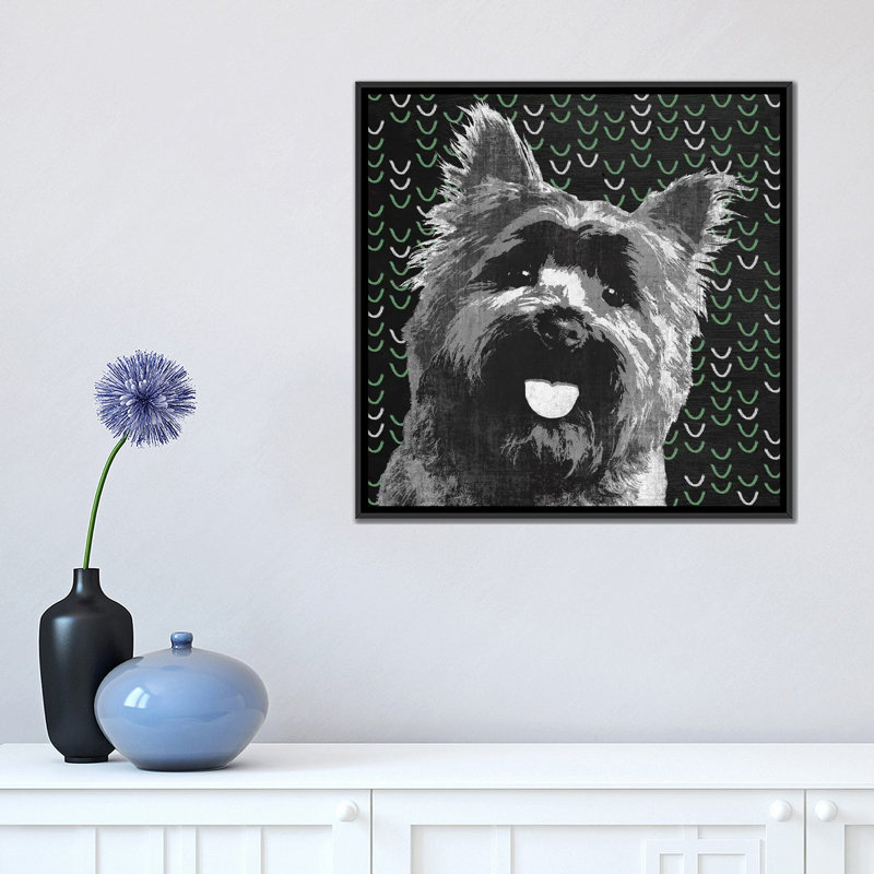 « yorkie », impression sur toile, H 18 po x l 18 po x P 1,5 po, Pas de tapis, Toile avec cadre noir