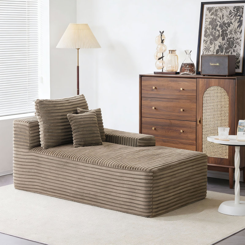 Upholstered Chaise Lounge, Light Brown
