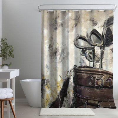 Vintage Golf Bag & Sticks – Man Cave – Polyester Shower Curtain, Dye Sublimation Print, 71" W × 74" L