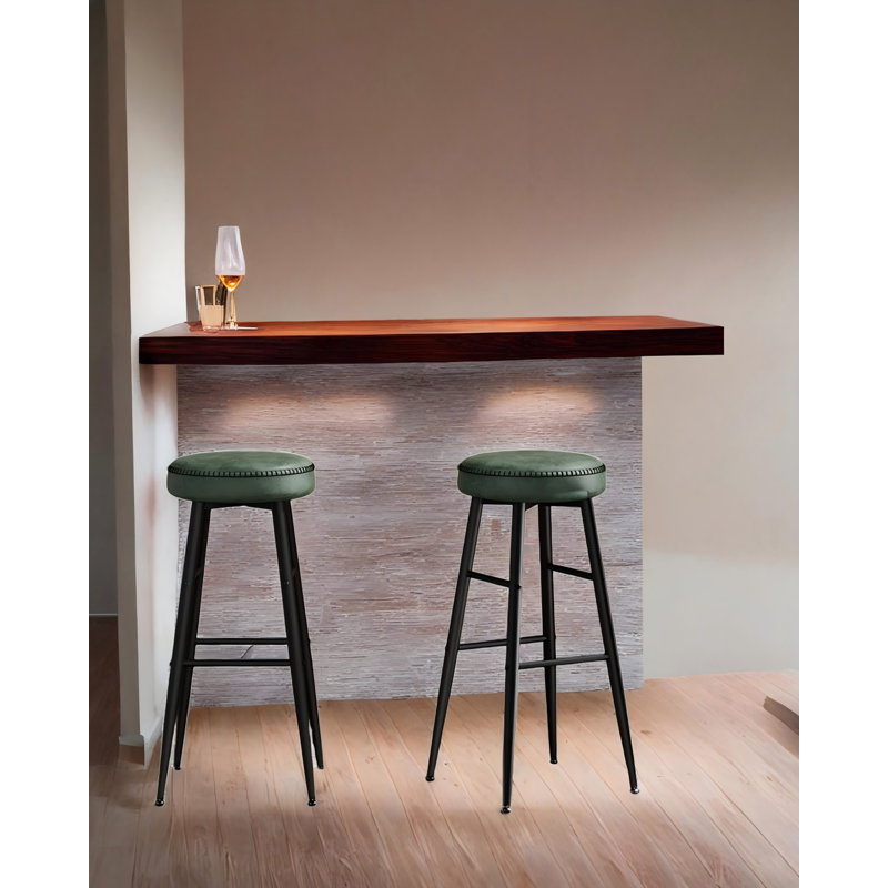 Tabouret Parmley, Similicuir vert / cadre noir, Tabouret de bar (siège d'une hauteur de 30 po)