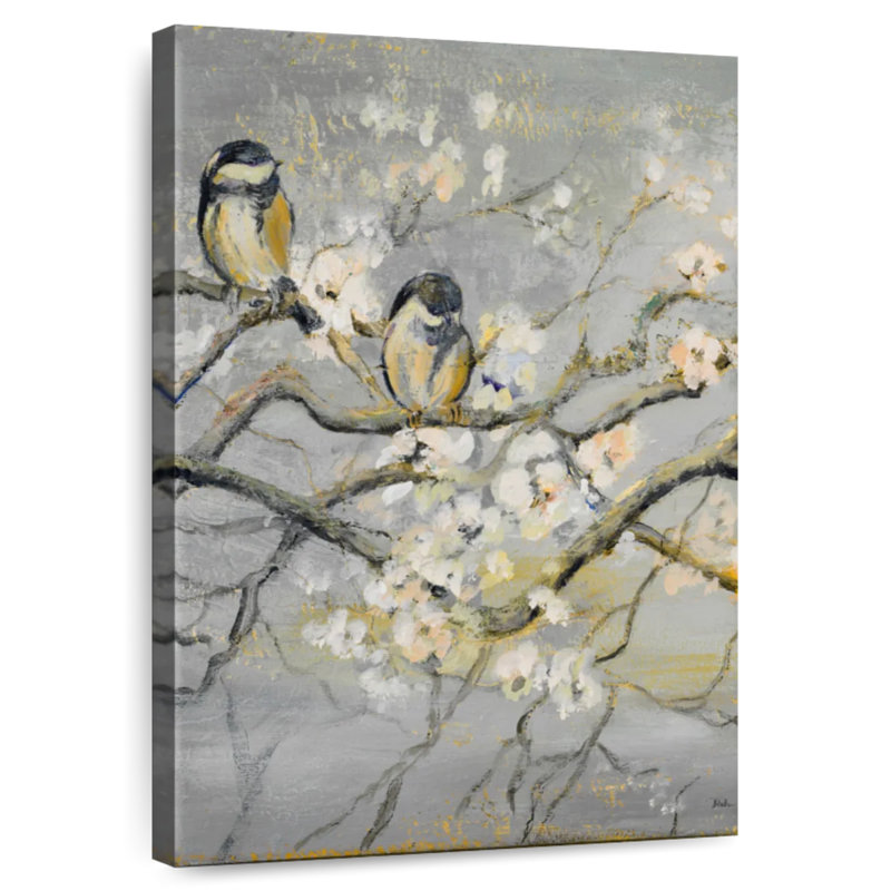 Branche dorée et grise avec oiseaux I, H 45 po x l 30 po