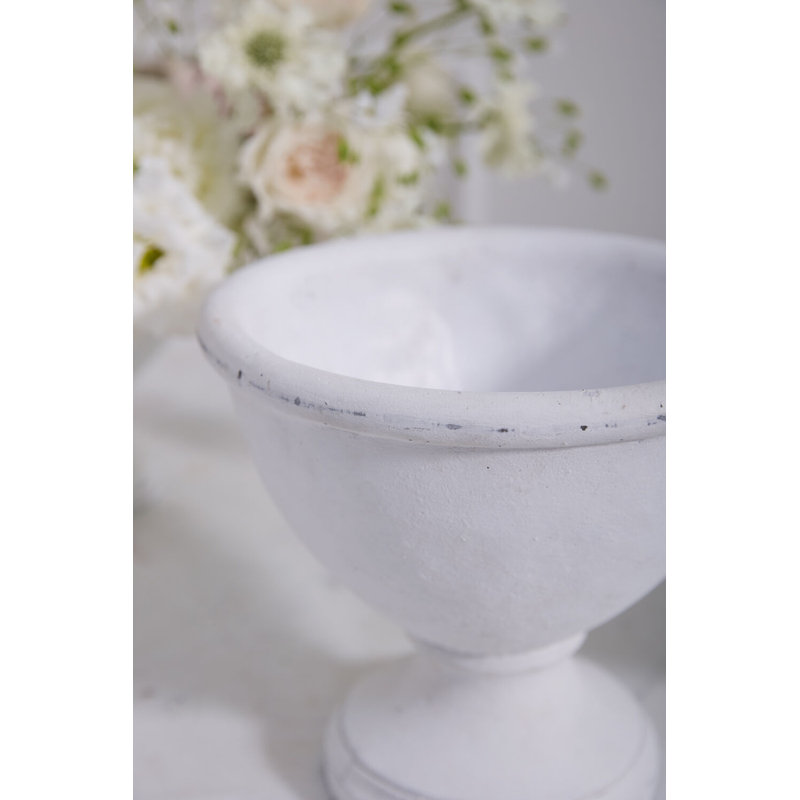 Small Round Distressed White "Alexa" Footed Planter Pot Compote for Plants and Home Décor, 5.72" H x 6.25" W x 6.25" D