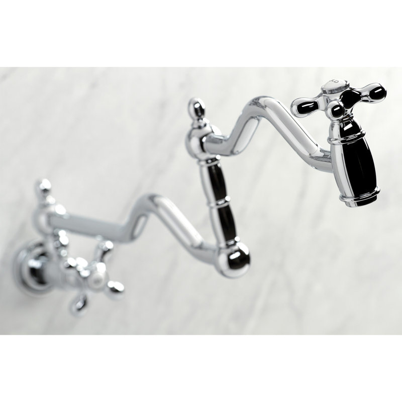 Kingston Brass Heritage Two-Handle 1-Hole Wall Mount Pot Filler Faucet, Knob/Cross , Polished Chrome