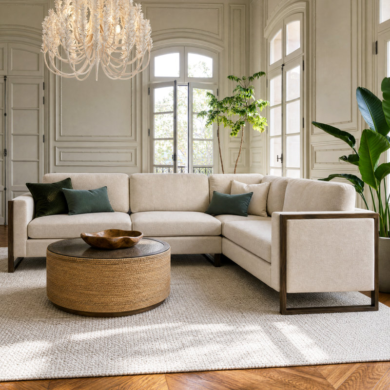 Arlowe 104'' Solid Wood L-Shaped Sectional Sofa with Plush Cushions