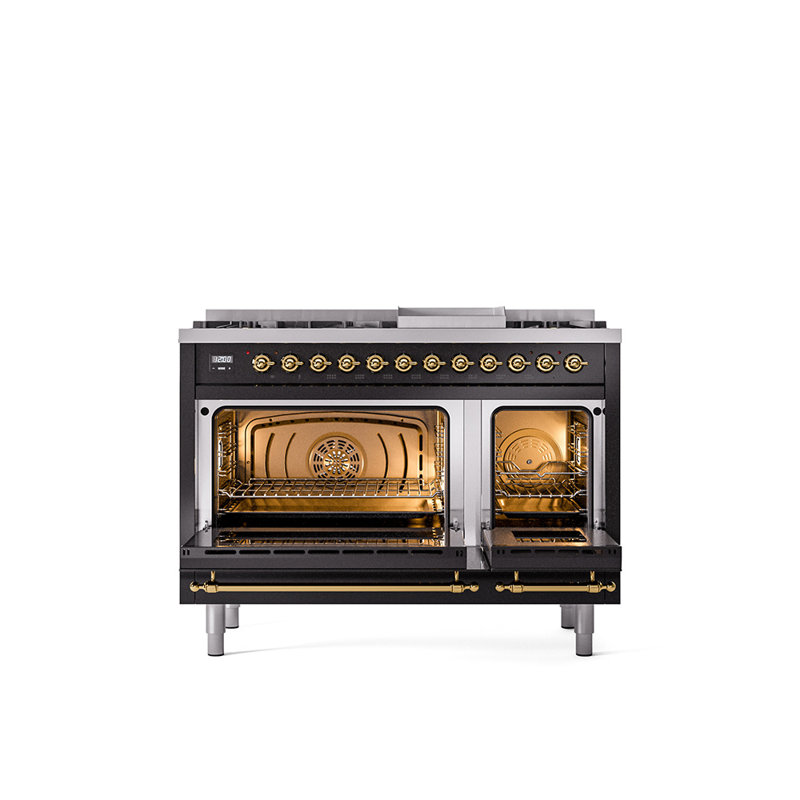ILVE Nostalgie II 48 Dual Fuel Range , Natural Gas, Glossy Black/Brass