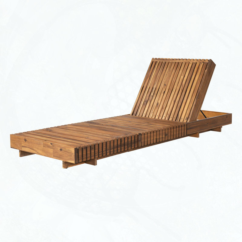 Chaise longue en bois d'acacia avec dossier réglable à 6 positions et coussin triple, Crème