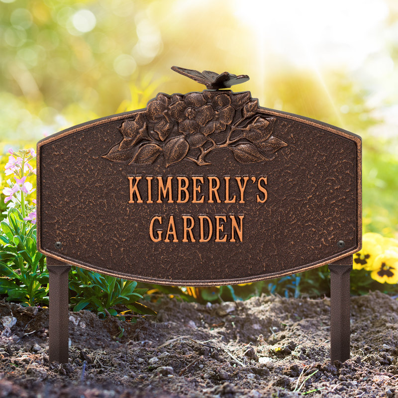 Butterfly Blossom Personalized Garden Sign, Antique Copper, Yes