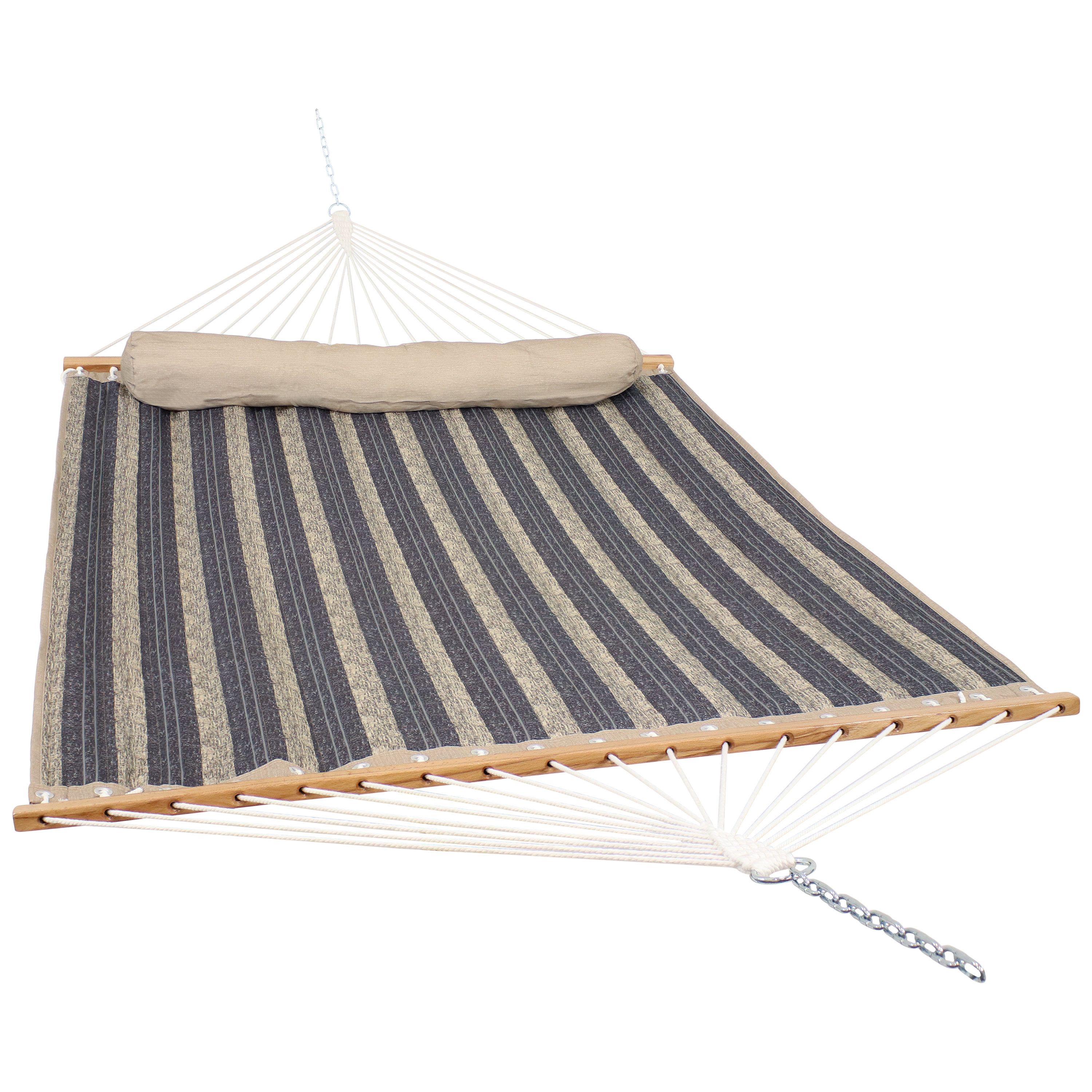 2-Person Quilted Polyester Spreader Bar Hammock - Mountainside - Gray/Blue Stripes