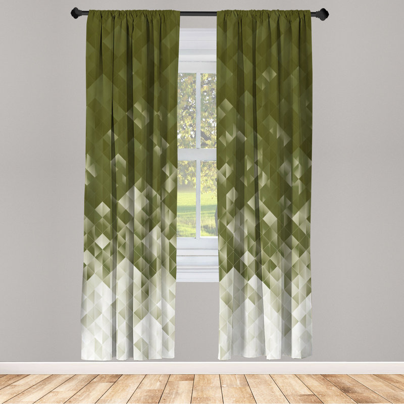 Microfiber Floral Semi-Sheer Rod Pocket Curtain Panels, 28" W x 95" L, Moss Dark Green/White