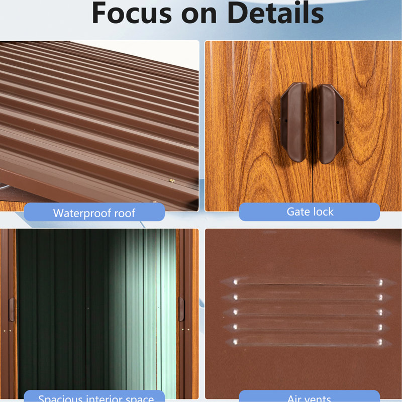Metal Storage Unit With Protected Panels & Padlockable Door Yellow Brown Shed Rot Protection