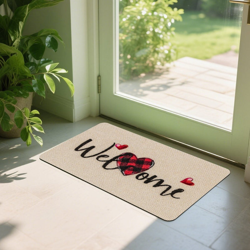 Plaid Heart Welcome Doormat, 24 x 36, for Front Door