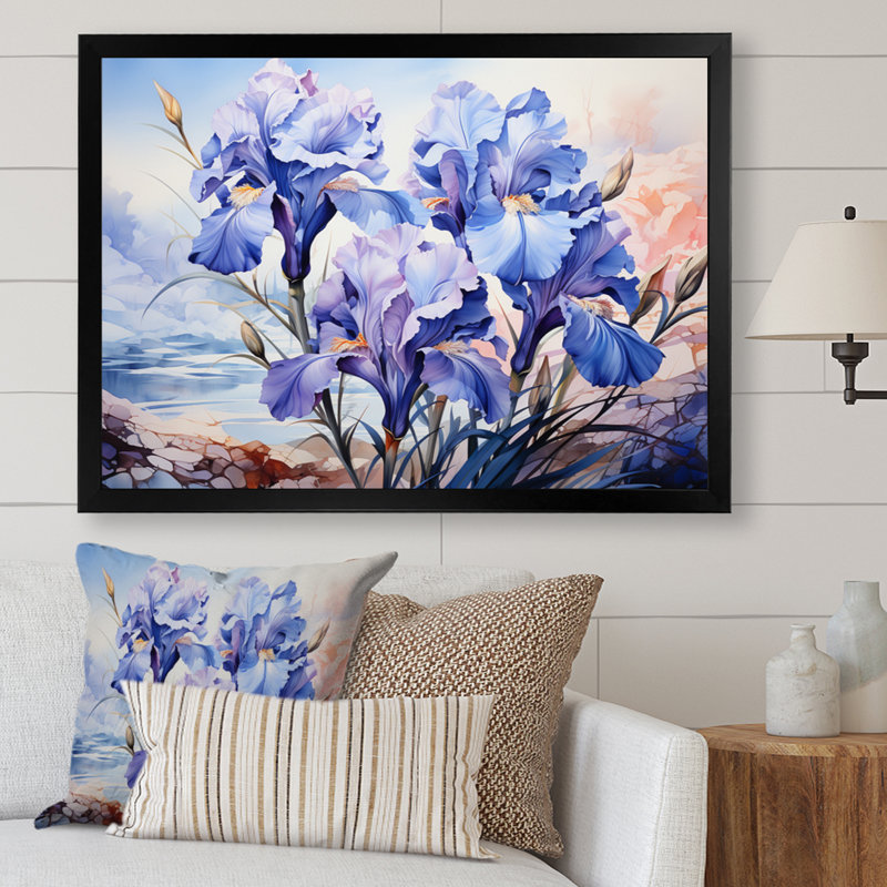 " Meadow Iris Whispers II ", 24" H x 32" W x 1" D, Black Picture Framed