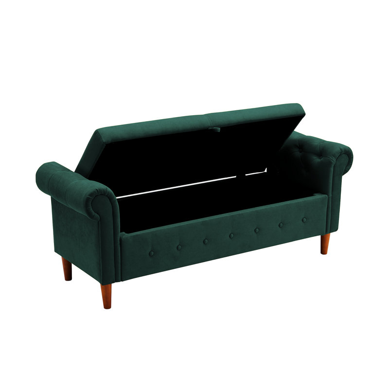 Linen Upholstered Storage Bench, Green