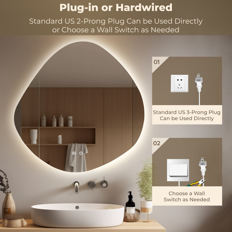 LED Mirror for Bathroom – Vanity Mirror with Lights, Dimmable Touch Sensor, and Anti-Fog Function, 30" x 30"