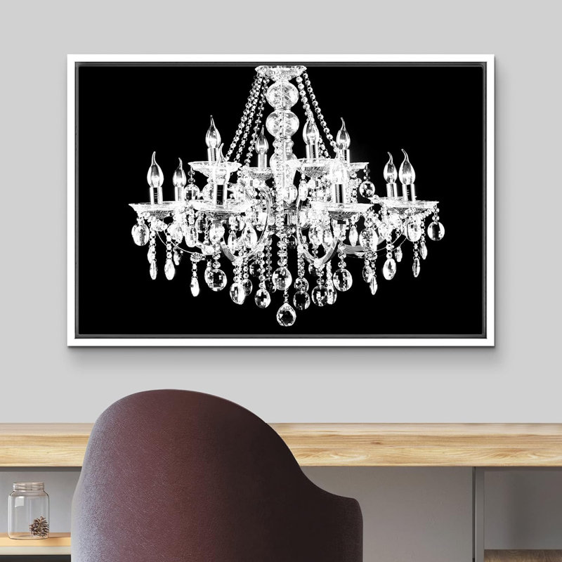 «Glam Crystal Chandelier Silhouette» sur toile de fond abstraite, reproduction d'art sur toile, H 16 po x l 24 po x 1,5 po
