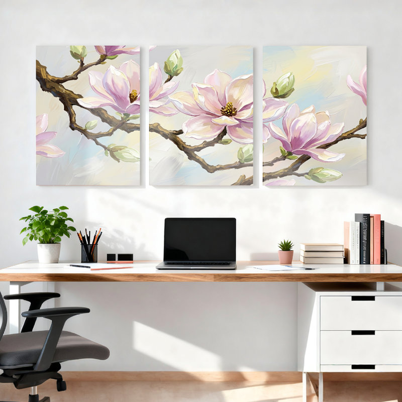 Ensemble de 3 tableaux muraux sur toile à motifs floraux de magnolias pour la décoration du salon et de la chambre
