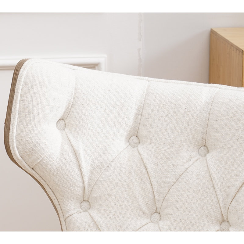 Fauteuil à oreilles capitonné Lexey, Polyester beige