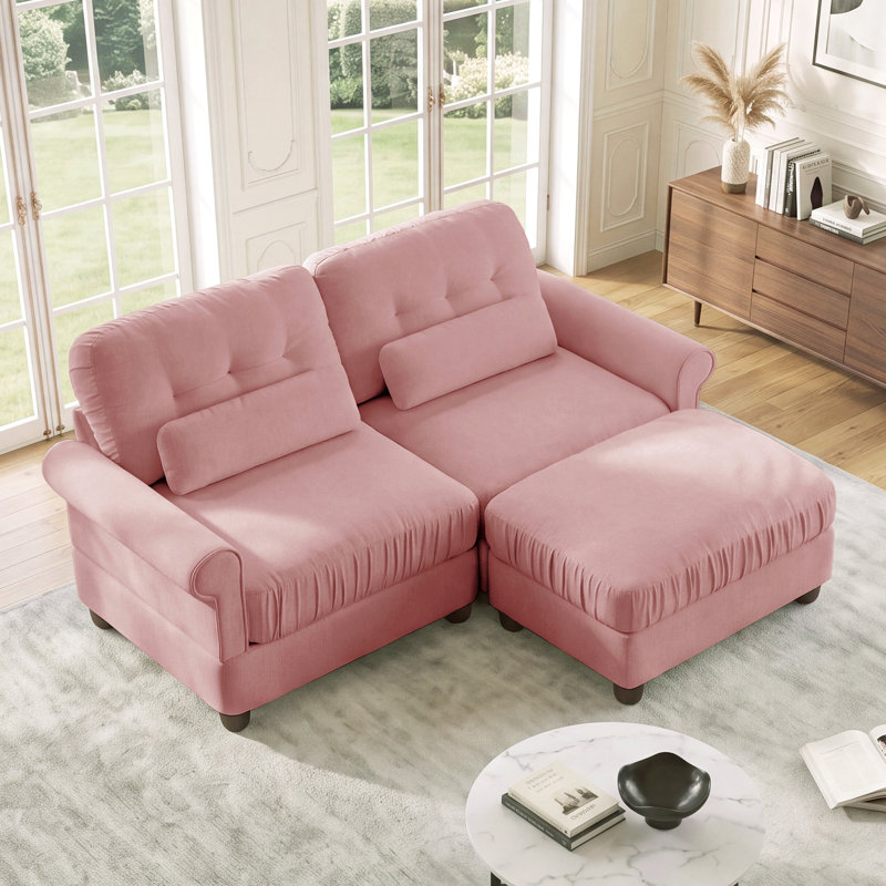Canapé modulaire à deux places avec repose-pieds Chenille, Pink