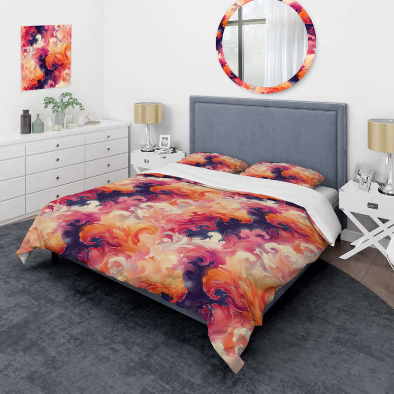 Ensemble de housse de couette moderne rose et rose Rosy Romance III, Housse de couette très grand et 2 très grandes t