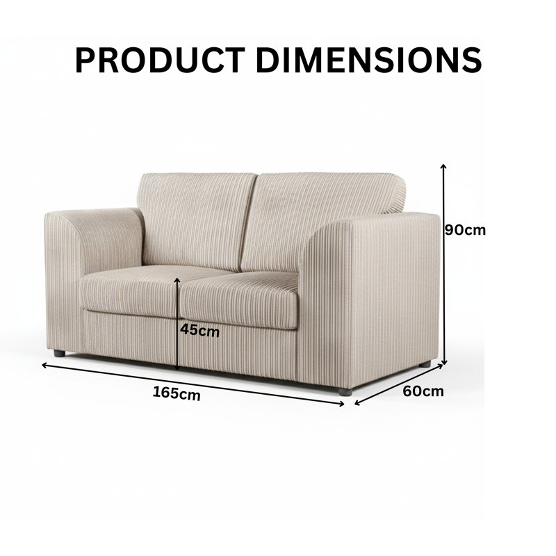 Corduroy Sofa, 75cm H x 165cm W x 90cm D, Cream