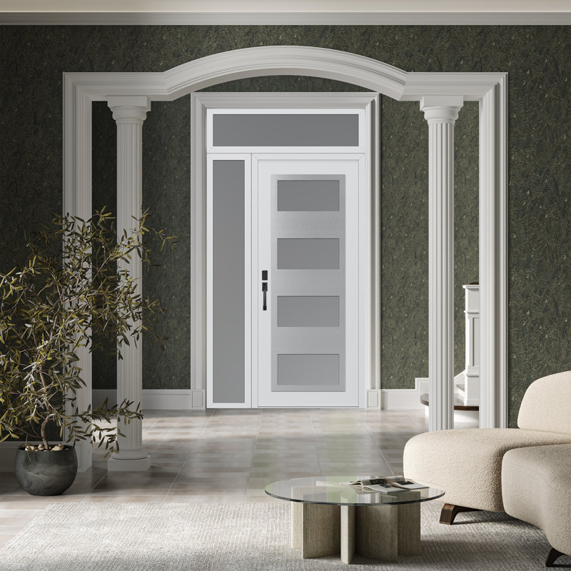 Panneau d'entrée en acier argenté noir / blanc avec porte latérale avant et traverse, Oui, L 95,69 po x H 53,25 po
