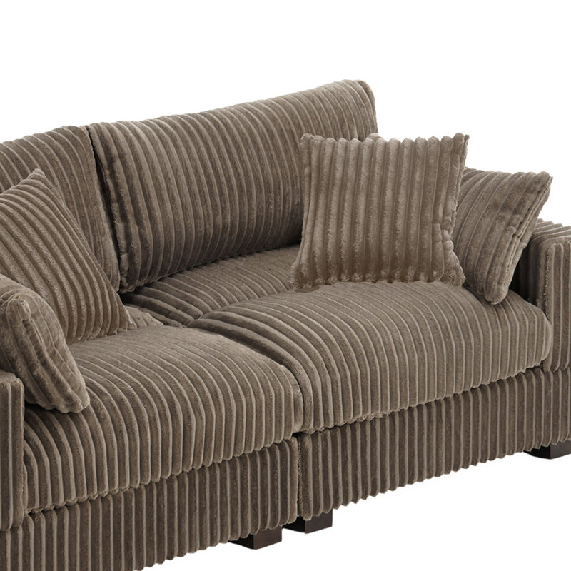 Canapé modulaire réversible en flanelle de fourrure de lapin 2 pièces rembourré avec coussins 2 pièces, Marron clair