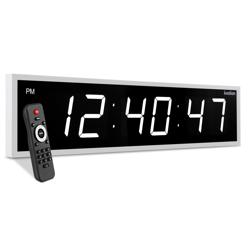 Horloge murale numérique à DEL, H 8 po x l 24 po x P 1,75 po, Blanc
