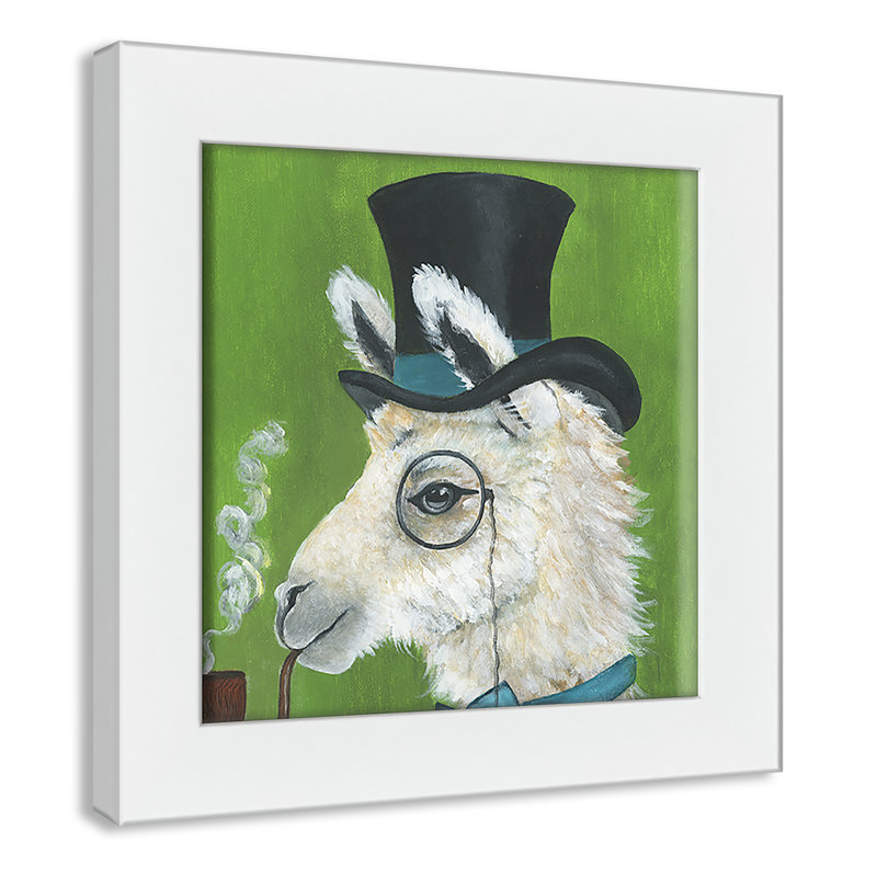 Lama et tuyau, art encadré, H 10 po x l 10 po x P 0,625 po, Cadre blanc