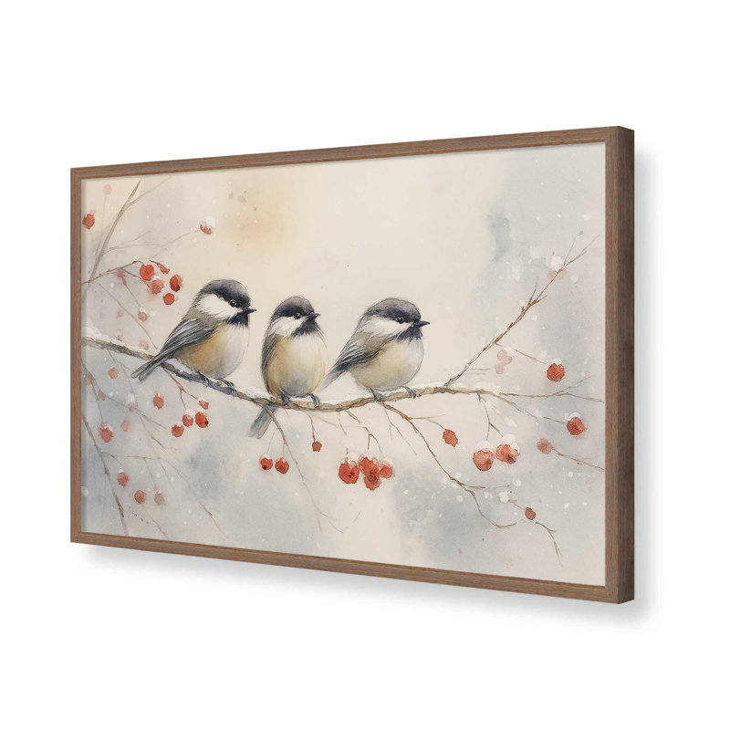 «Three Winter Songbirds», reproduction d'art, Noyer, 8 po x 10 po