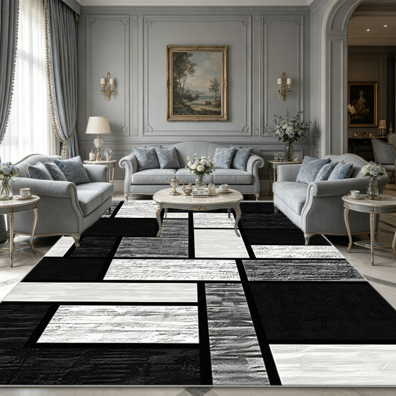 Monochrome Mondrian Geometric carpet-easy to clean, machine-washable, soft and comfortable; suitable for door mats, kitchens, living rooms, bedrooms, corridors, and laundry areas. Easy to clean, durable carpet for home decoration.