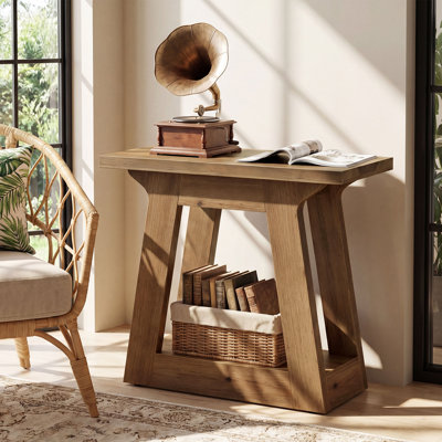 Table de bout étroite en bois massif, table d'appoint de style campagnard pour le salon, brun, 2