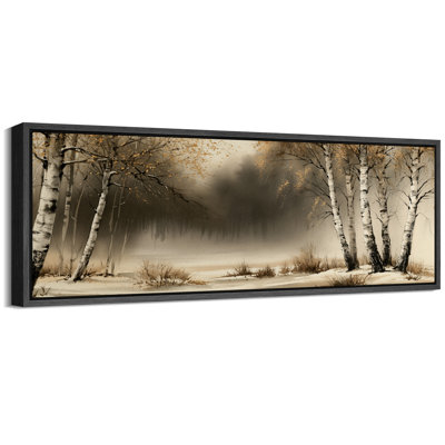 Birch Tree Snowy Forest Landscape Artwork, Living Room Pictures, Framed Canvas Giclee Print 3 Pieces Wall Art