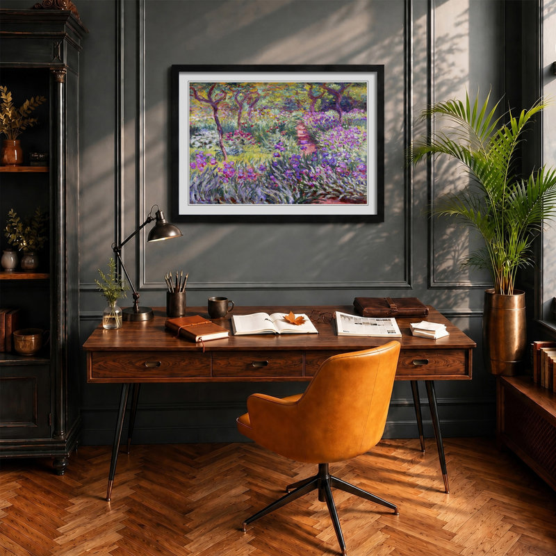 Garden in Giverny by Claude Monet - Framed Print, 27cm H x 36cm W x 2cm D, Black Framed