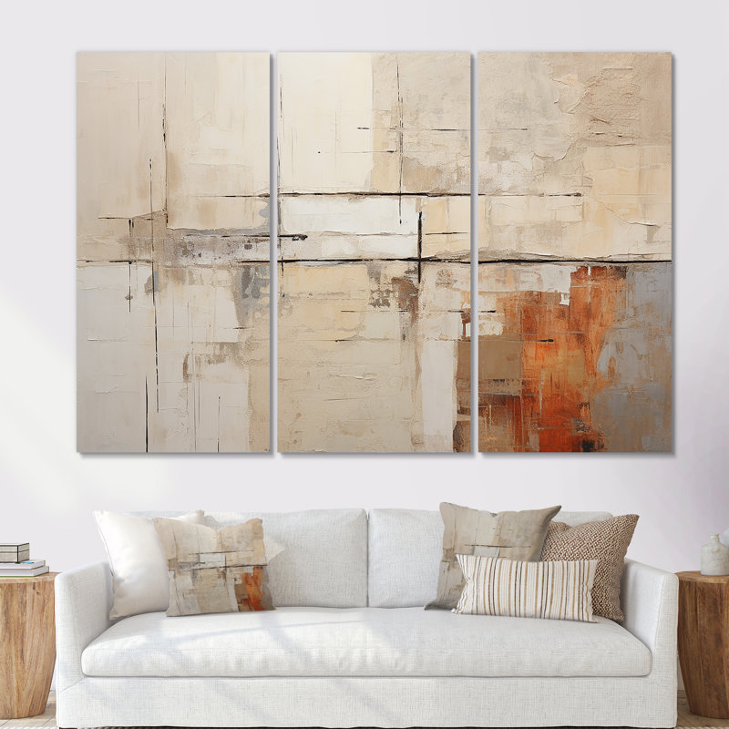 Abstract Beige Brown Road Collage - Abstract Collages Wall Art Set, 28" H x 36" W x 1" D, Wrapped Canvas